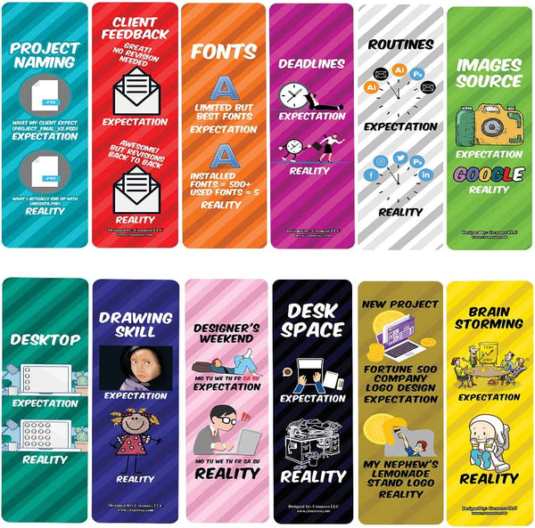 Graphic Designer - Expectation VS Reality - Bookmarks (10-Sets X 6 Cards)