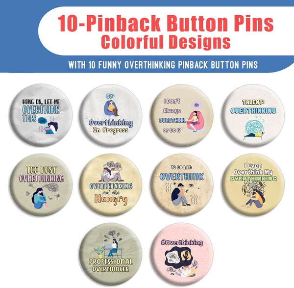 Funny Quotes for Overthinkers Buttons (1-Set X 10 Buttons)