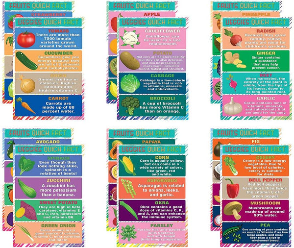 Creanoso Educational Learning Fruits and Vegetables Posters (24-Pack) â€“ Fun Home Activity Bulk Set