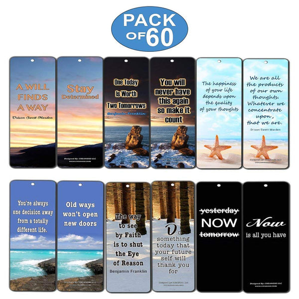 Creanoso Inspirational Quotes Bookmarks Cards (60-Pack) - Wisdom Sayings - Encouragement Stocking Stuffers Gifts for Men Women Adults Teens Kids Entrepreneur Seminar Bookmarker Pack
