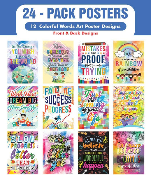 Colorful Words Art Poster (24 Pack) - Teacher Teaching Supply - Stocking Stuffers Gifts for Boys Girls Home Schooling Activities