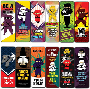 Ninja Bookmarks Cards (60-Pack) - Unique Stocking Stuffers Gifts for Boys & Girls, Unisex Adults - Cool Book Page Clippers Collection Set for Kids - Awesome Giveaways