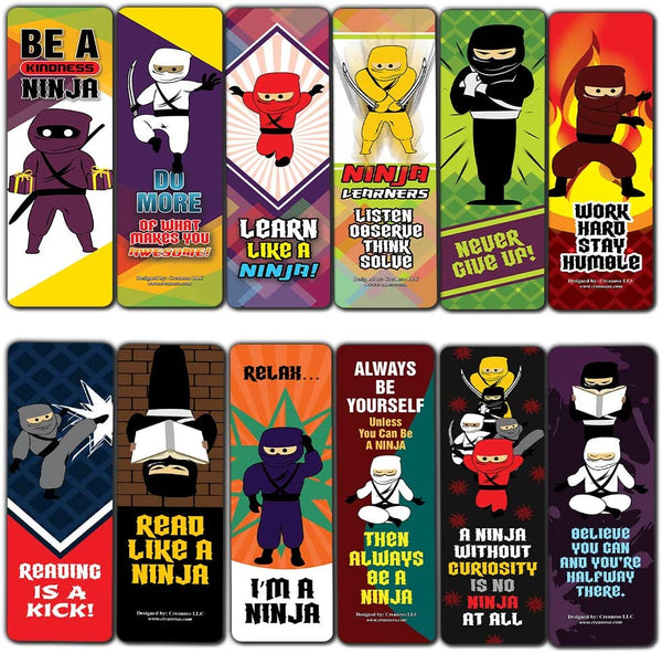 Ninja Bookmarks Cards (60-Pack) - Unique Stocking Stuffers Gifts for Boys & Girls, Unisex Adults - Cool Book Page Clippers Collection Set for Kids - Awesome Giveaways
