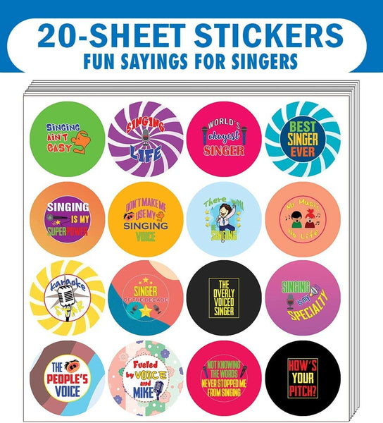 Creanoso I am a Singer Stickers (20 Sets X 16 Designs) â€“ Sticker Card Giveaways for Kids â€“ Awesome Stocking Stuffers Gifts for Boys & Girls â€“ Classroom Home Rewards Enticements