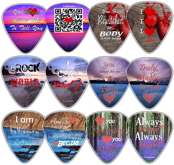 Love Guitar Picks (12-Pack) - I Love You Valentines Loving You Sweet Heart Unique Cool Romantic Cool Collectible - Music & Guitar Accessories for Boys Son Men Him
