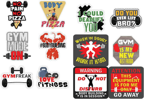 Creanoso Vinyl PVC Gym Fitness Stickers (6-Sheets) - Medium A6 Size approx. 4 x 4 inches DIY decoration decal for any flat surface laptops, skateboards, luggage, cars, bumpers, bikes, bicycles