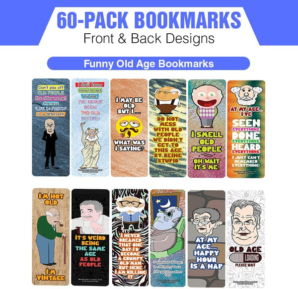 Creanoso Funny Old Age Bookmarks (10-Sets X 6 Cards) â€“ Daily Inspirational Card Set â€“ Interesting Book Page Clippers â€“ Great Gifts for Adults and Teens