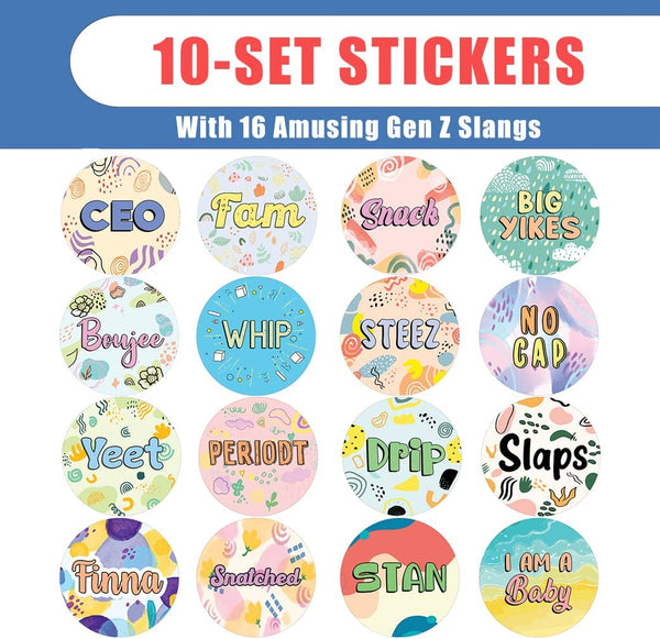Creanoso Funny Gen Z Slangs Stickers (10 Sets X 16 Designs) â€“ Sticker Card Giveaways for Kids â€“ Awesome Stocking Stuffers Gifts for Boys & Girls â€“ Classroom Home Rewards Enticements