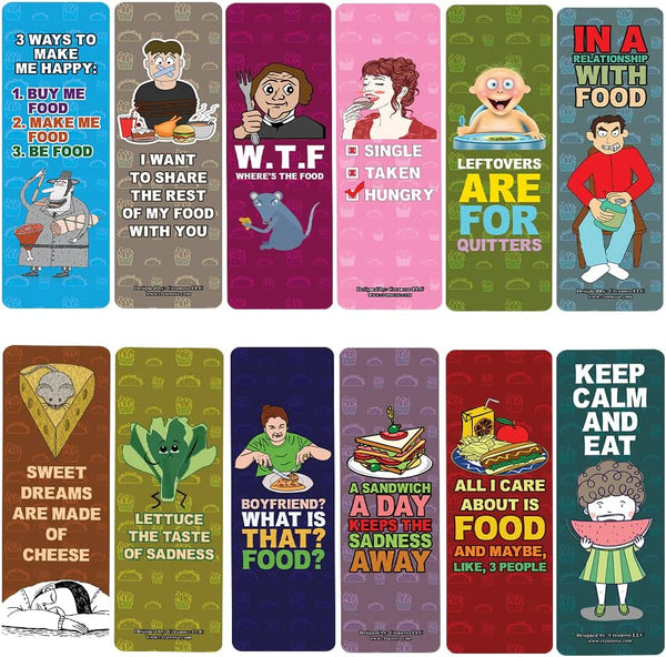 Creanoso Funny Food Saying Bookmarks (10-Sets X 6 Cards) â€“ Daily Inspirational Card Set â€“ Interesting Book Page Clippers â€“ Great Gifts for Adults and Teens
