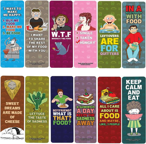 Creanoso Funny Food Saying Bookmarks (2-Sets X 6 Cards) â€“ Daily Inspirational Card Set â€“ Interesting Book Page Clippers â€“ Great Gifts for Adults and Teens