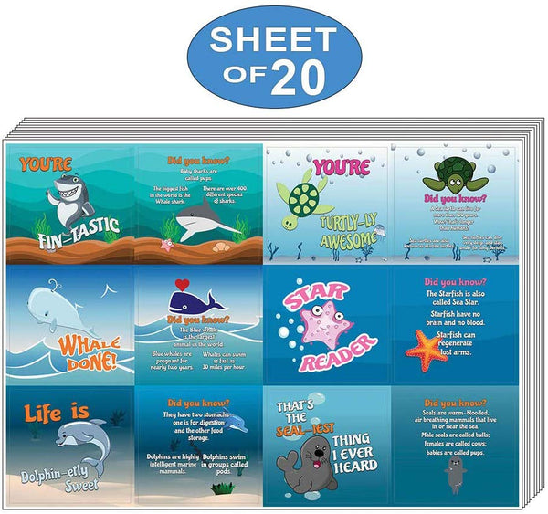 Creanoso Under the Sea Stickers for Kids  Ã¢â‚¬â€œ Fun Facts Sea Animals Learning Cards