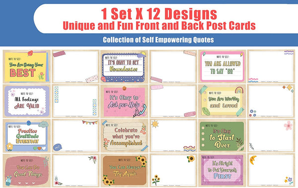 Creanoso Note to Self - Self Care Postcards (1 Set X 12 Designs) - Unique Cool Giveaways for Kids, Adults, Boys,Girls,Womenâ€“ Great Greeting Cards Collection Set
