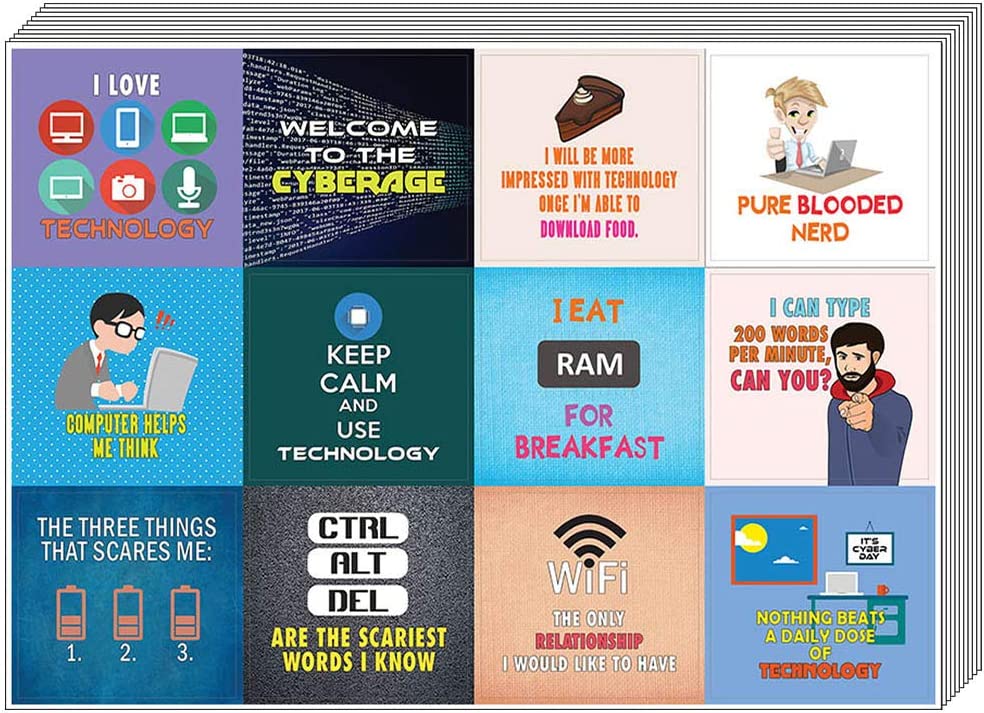 Creanoso Motivational Sayings Technology Stickers (20-Sheet) - Inspiring Inspirational Awesome Stickers Premium Gift Set â€“ Stocking Stuffers for Computer Nerds, Geeks â€“ Techie Gifts for Adults