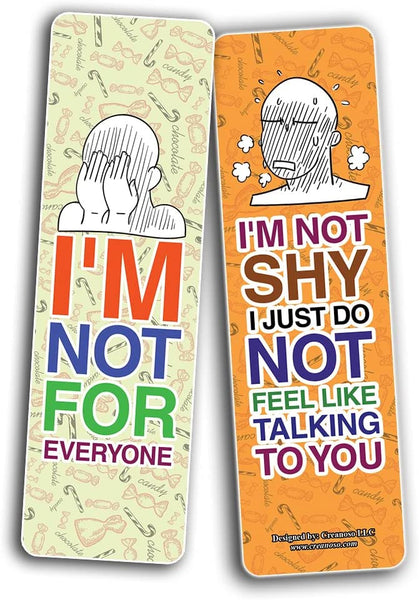 Creanoso Funny Shy Bookmarks (5-Sets X 6 Cards) â€“ Daily Inspirational Card Set â€“ Interesting Book Page Clippers â€“ Great Gifts for Adults and Teens
