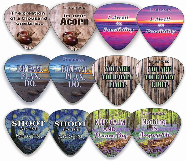 Guitar Picks (12-Pack) - Inspirational Dream Big Quotes Cool Gifts for Men Him Boyfriend husband Her wife Girls- Valentines day, Anniversary, Birthday Christmas Stocking Stuffers