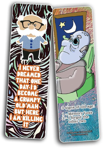 Creanoso Funny Old Age Bookmarks (10-Sets X 6 Cards) â€“ Daily Inspirational Card Set â€“ Interesting Book Page Clippers â€“ Great Gifts for Adults and Teens