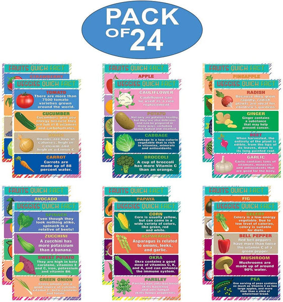 Creanoso Educational Learning Fruits and Vegetables Posters (24-Pack) â€“ Fun Home Activity Bulk Set