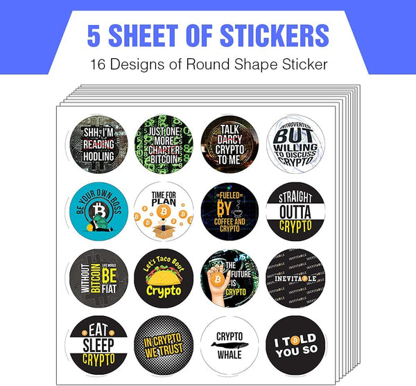Funny Cryptocurrency Stickers (5 Sets X 16 Designs)