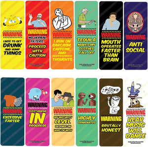 Funny Warning Labels for Human Bookmarks (2-Sets X 6 Cards)