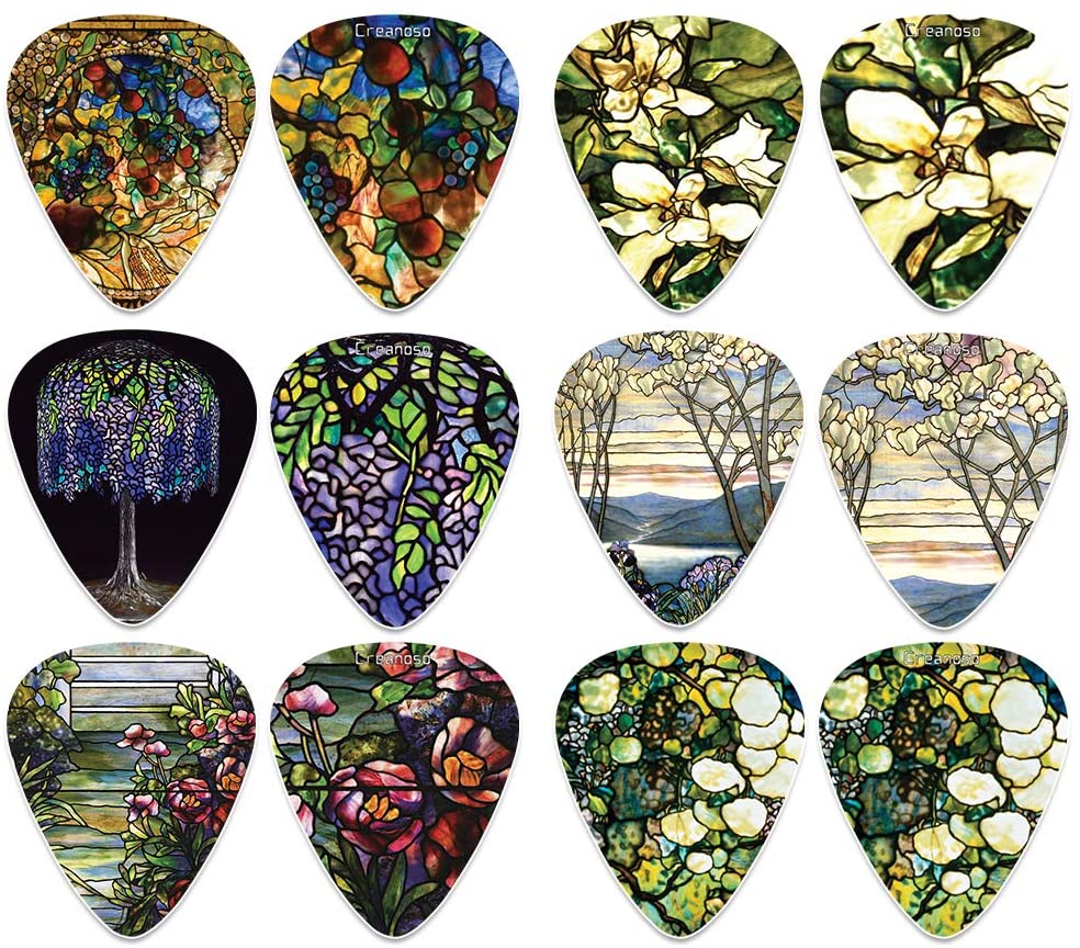 Tiffany Stained Glass Famous Art Guitar Picks (12-Packs)- Cool Guitar Picks for Men Women - Stocking Stuffers Mom Dad Boys Girls Kids Musician Guitar Gifts