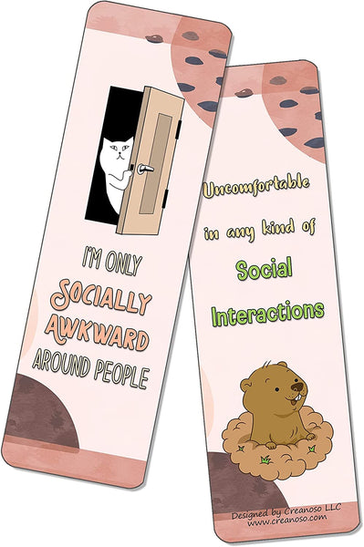 Funny Socially Awkward Bookmarks (2-Sets X 6 Cards)
