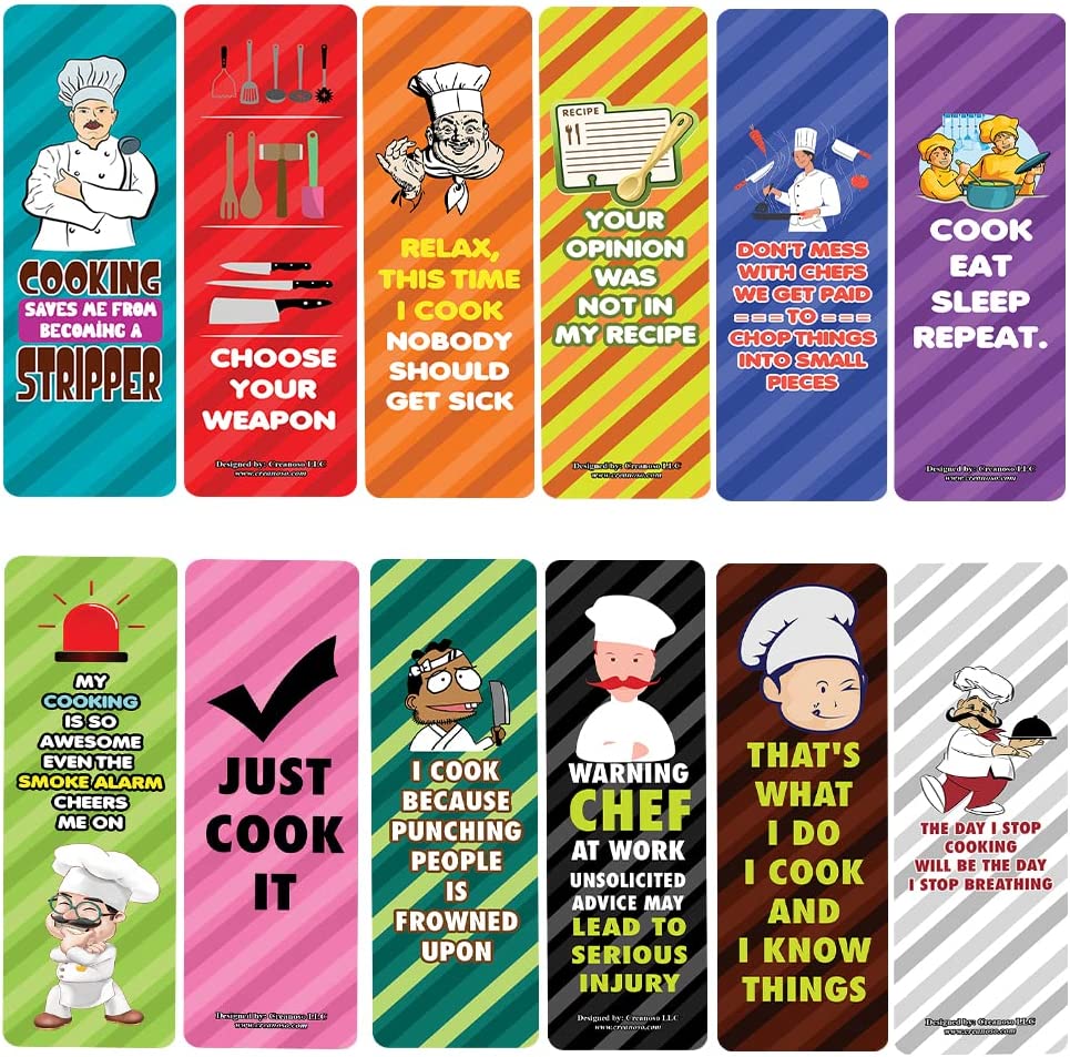 funny cooking bookmarks (2-Sets X 6 Cards) – Creanoso