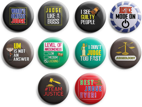 Creanoso I am a Judge Pinback Buttons (1 Set x 10 Buttons) - Stocking Stuffers Premium Quality Gift Ideas for Children, Teens, & Adults - Corporate Giveaways & Party Favors