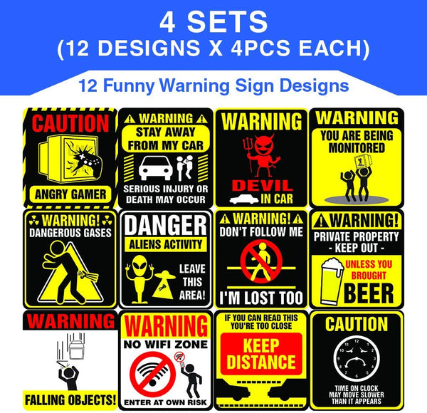 Funny warning signs Stickers - 12 Designs x 2 Set (24 pcs)