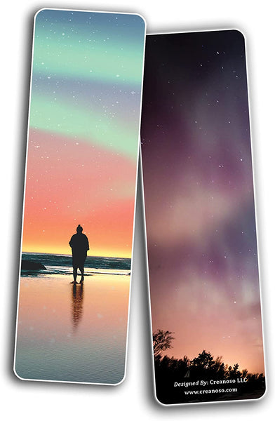 Creanoso Aurora Night Sky Bookmarks (2 Sets x 6 Cards) â€“ Daily Inspirational Card Set â€“ Interesting Book Page Clippers â€“ Great Gifts for Kids and Teens