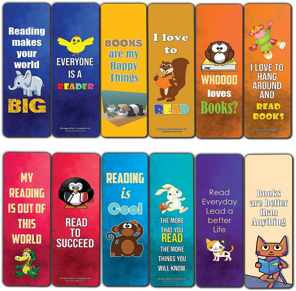 Creanoso Animal Theme Reading Bookmarks for Kids (30-Pack) Ã¢â‚¬â€œ Six Assorted Quality Bookmarker Cards Bulk Set Ã¢â‚¬â€œ Premium Gift for Kids, Boys & Girls Ã¢â‚¬â€œ Stocking Stuffers Gifts for Children Ã¢â‚¬â€œ Fun Reading