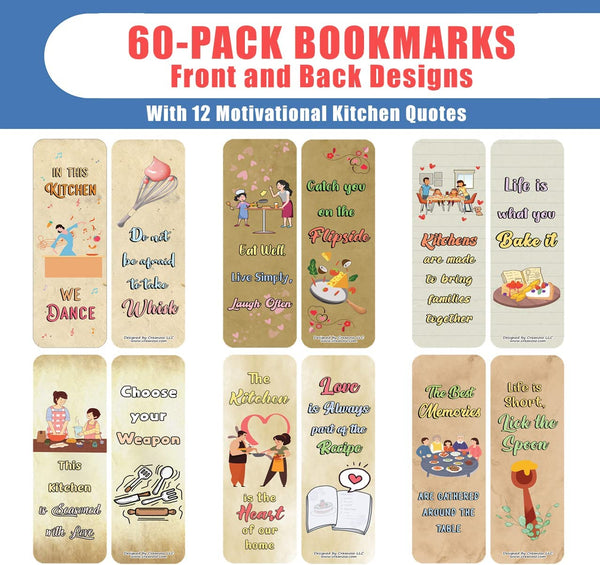 Creanoso Kitchen Quotes and Sayings Bookmarks (10-Sets X 6 Cards) â€“ Daily Inspirational Card Set â€“ Interesting Book Page Clippers â€“ Great Gifts for Adults and Teens