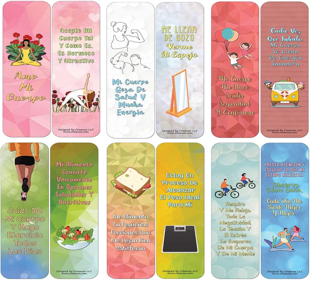 Creanoso Spanish Afirmaciones Positivas Bookmarks Cards Series 3 (12-Pack)- Positividad Corporal