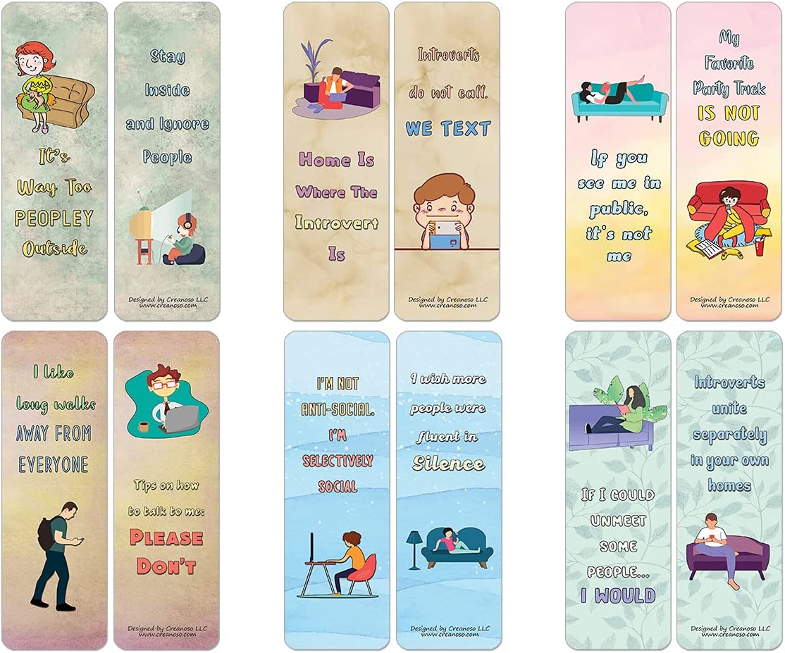 Funny Introvert Bookmarks (10-Sets X 6 Cards)