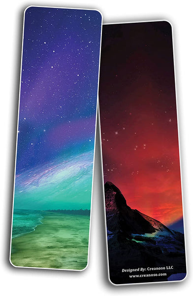 Creanoso Aurora Night Sky Bookmarks (2 Sets x 6 Cards) â€“ Daily Inspirational Card Set â€“ Interesting Book Page Clippers â€“ Great Gifts for Kids and Teens