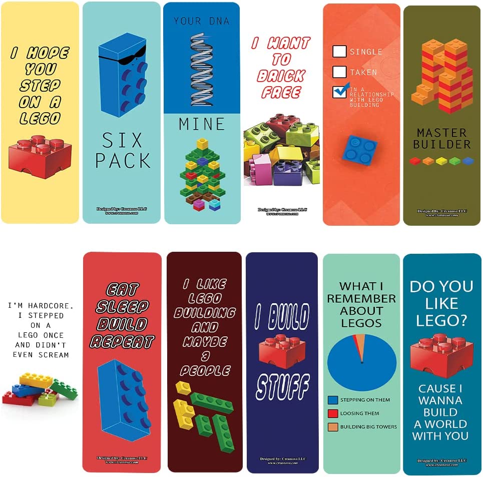 Creanoso Funny LEGO Bookmarks (10-Sets X 6 Cards)â€“ Daily Inspirational Card Set â€“ Interesting Book Page Clippers â€“ Great Gifts for Kids and Teens