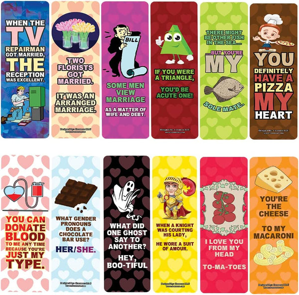 Creanoso Funny I love you couple puns for him and her Bookmarks (5-Sets X 6 Cards) â€“ Daily Inspirational Card Set â€“ Interesting Book Page Clippers â€“ Great Gifts for Adults and Teens