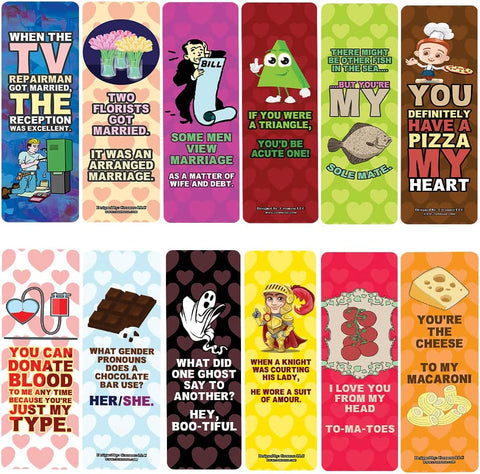 Creanoso Funny I love you couple puns for him and her Bookmarks (10-Sets X 6 Cards) â€“ Daily Inspirational Card Set â€“ Interesting Book Page Clippers â€“ Great Gifts for Adults and Teens