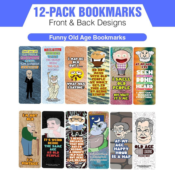 Creanoso Funny Old Age Bookmarks (2-Sets X 6 Cards) â€“ Daily Inspirational Card Set â€“ Interesting Book Page Clippers â€“ Great Gifts for Adults and Teens
