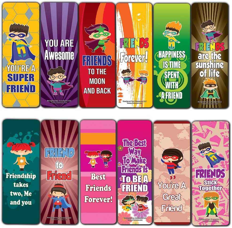 Superhero Friendship Cards Bookmarks for Kids (30-Pack) Ã¢â‚¬â€œ Assorted Book Reading Bookmarks Ã¢â‚¬â€œ Stocking Stuffers Friendship Gifts for Children Students Bestfriends - Party Favors