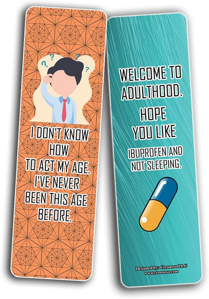 Funny Adulthood Bookmarks (5-Sets X 6 Cards) Daily Inspirational Card Set â€“ Interesting Book Page Clippers â€“ Great Gifts for Adults
