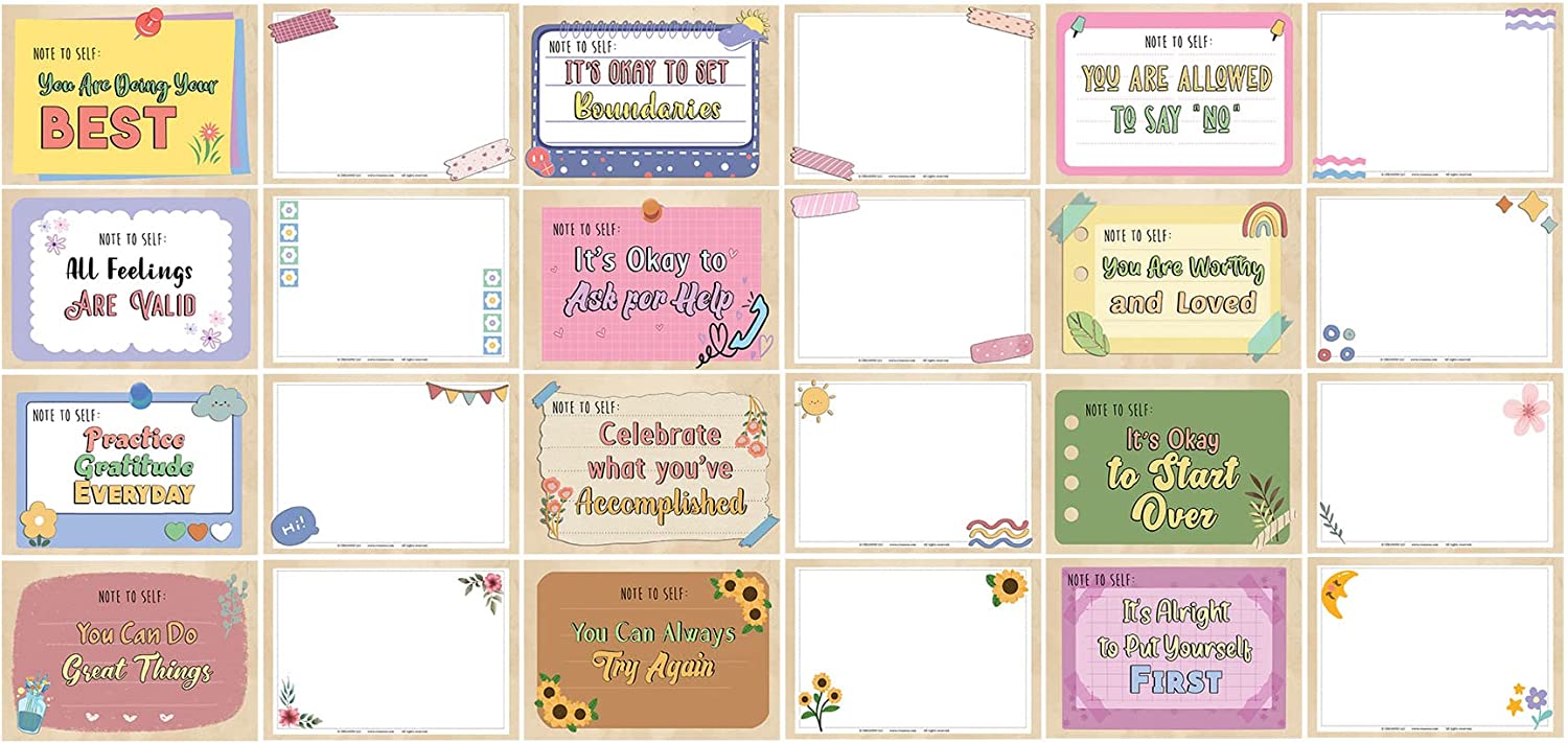 Creanoso Note to Self - Self Care Postcards (1 Set X 12 Designs) - Unique Cool Giveaways for Kids, Adults, Boys,Girls,Womenâ€“ Great Greeting Cards Collection Set