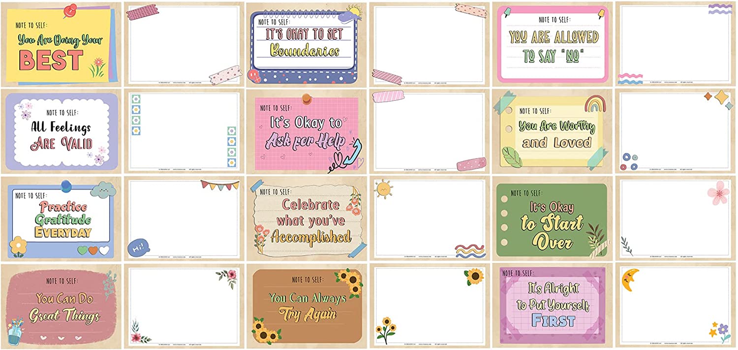 Creanoso Note to Self - Self Care Postcards (3 Set X 12 Designs) - Unique Cool Giveaways for Kids, Adults, Boys,Girls,Womenâ€“ Great Greeting Cards Collection Set