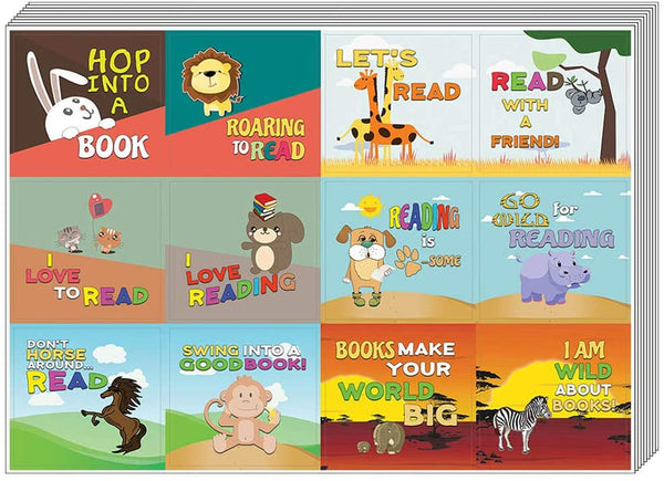 Creanoso Animal Good Reading Habit Stickers (10-Sheet) â€“ Total 120 pcs (10 X 12pcs) Individual Small Size 2.1 x 2. Inches , Waterproof, Unique Personalized Themes Designs, Any Flat Surface DIY Decoration Art Decal for Boys & Girls, Children, Teens