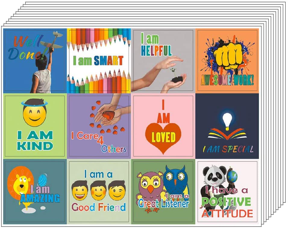 Creanoso Positive Words Sayings for Kids Stickers (20 Sheets) - Inspiring Word Art Decal Surface Stickers â€“ Great Sticker Gifts for Boys, Girls, Kids, Teens â€“ Affirmative Words Sticky Cards Pack