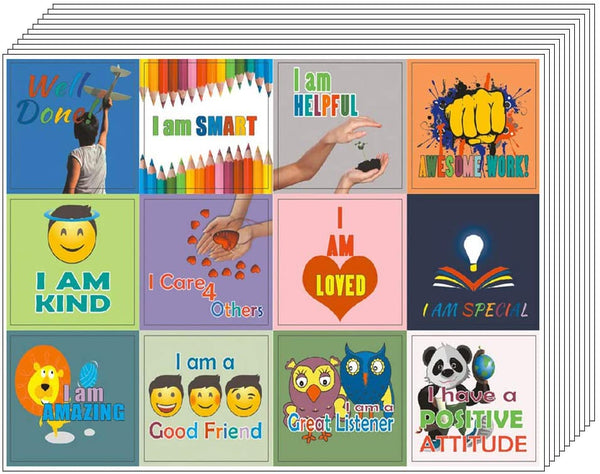 Creanoso Positive Words Sayings for Kids Stickers (20 Sheets) - Inspiring Word Art Decal Surface Stickers â€“ Great Sticker Gifts for Boys, Girls, Kids, Teens â€“ Affirmative Words Sticky Cards Pack