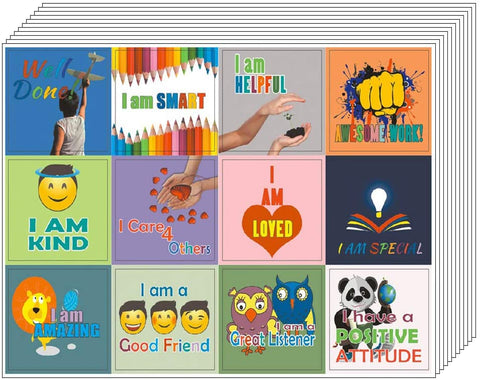 Creanoso Positive Words Sayings for Kids Stickers (20 Sheets) - Inspiring Word Art Decal Surface Stickers â€“ Great Sticker Gifts for Boys, Girls, Kids, Teens â€“ Affirmative Words Sticky Cards Pack