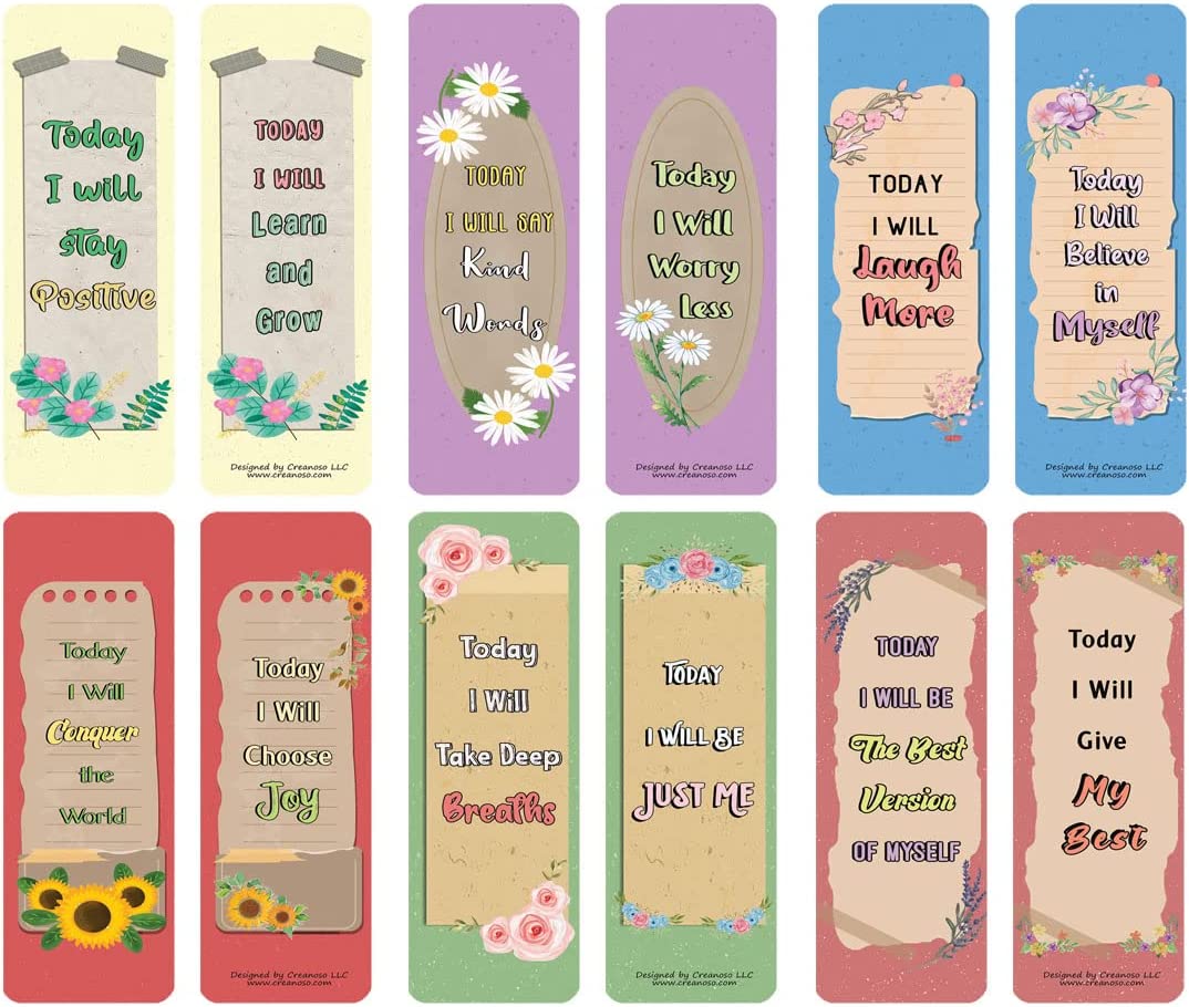 Creanoso Today I Will Bookmarks (30-Pack) â€“ Daily Inspirational Card Set â€“ Interesting Book Page Clippers â€“ Great Gifts for Kids and Teens