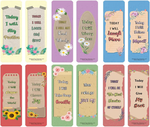 Creanoso Today I Will Bookmarks (30-Pack) â€“ Daily Inspirational Card Set â€“ Interesting Book Page Clippers â€“ Great Gifts for Kids and Teens