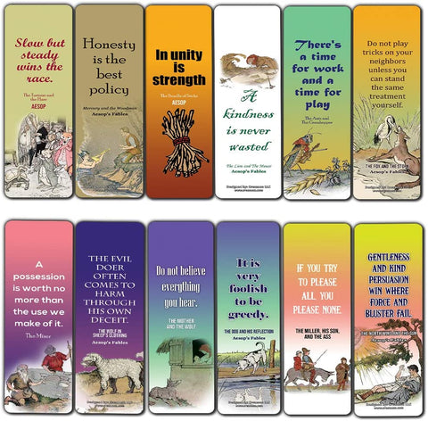 Aesop's Fables Moral Stories Bookmarks Cards (30-Pack) - Bookish Reading Club Gifts - Classroom Incentives Reward - Stocking Stuffers for Kids Boys Girls - Party Favors Supplies