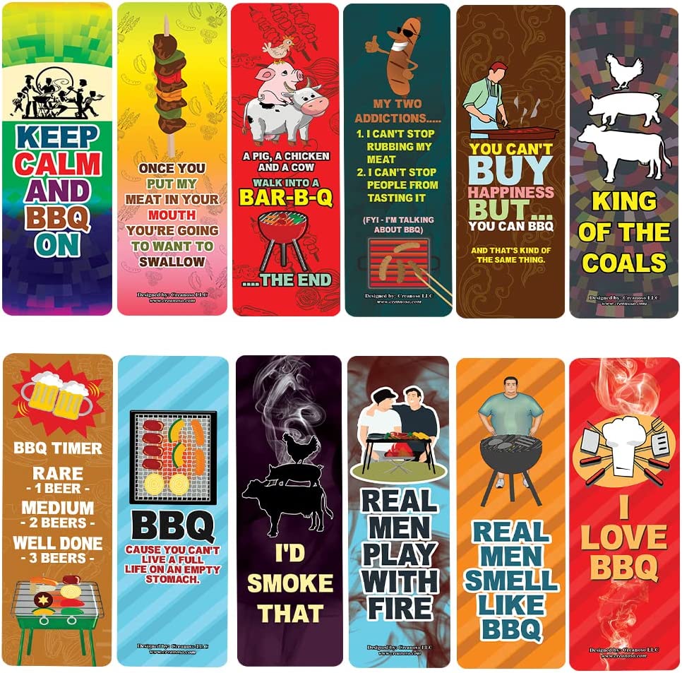 Creanoso Funny Barbecue Sayings Bookmarks (10-Sets X 6 Cards) â€“ Daily Inspirational Card Set â€“ Interesting Book Page Clippers â€“ Great Gifts for Adults and Teens
